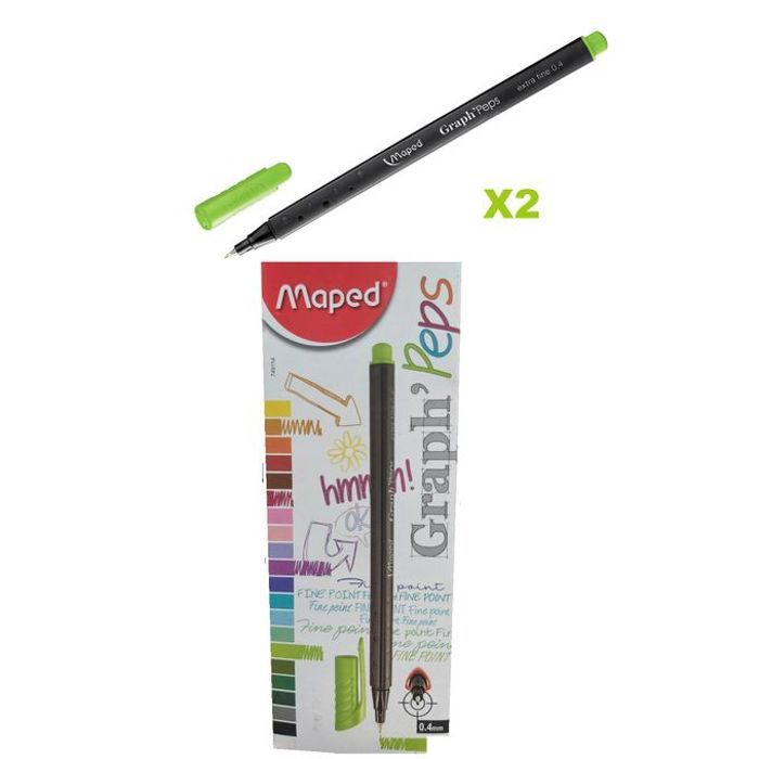 Lot 2 Stylos Feutres Pointe Métal Extra Fine 0.4,Vert Pomme,Dessin,Ecriture