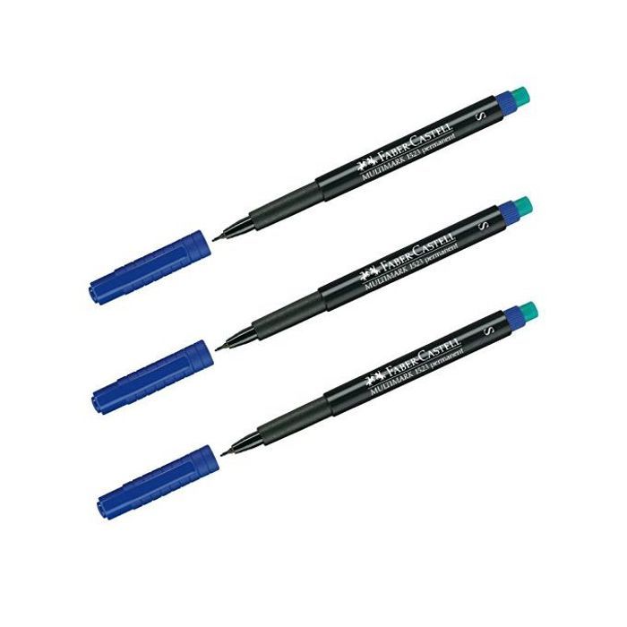 Lot 3 marqueurs Pointe Super Fin 0,4mm, Permanent OHP multimark,Avec Gomme, Bleu