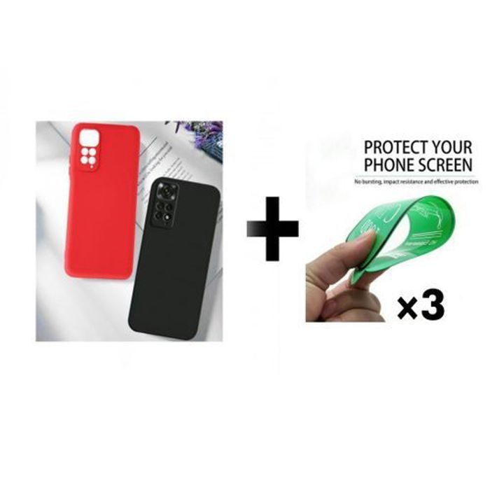 Coque et protection d'écran - GÉNÉRIQUE - Redmi 11S 4G - Silicone Rouge et Noir - Résistant aux chocs - Élégant