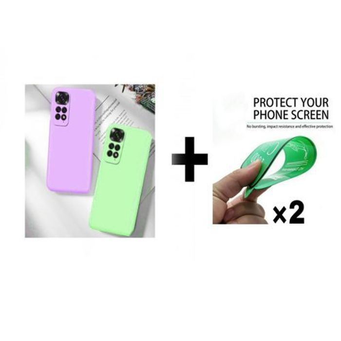 Case Pack : 2 Pochette Xiaomi Note 11 Pro 4G Mauve,Vert Pistache + 2 Protection Incassable