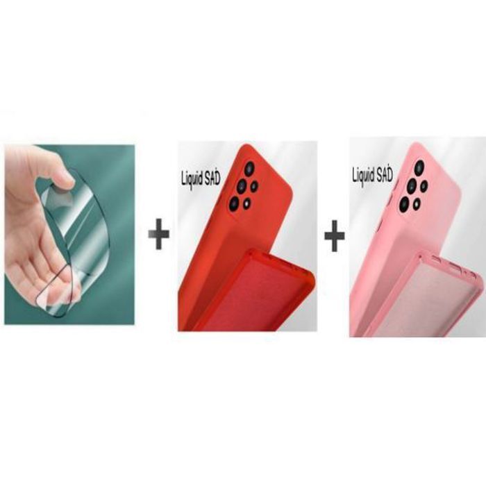 Coque et protection d'écran - GÉNÉRIQUE - Samsung A73S - Silicone Souple - Rouge et Rose - Protection Complète