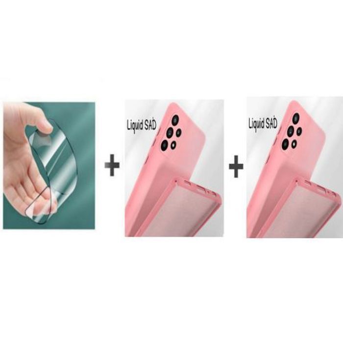 Case Pack : 2 Pochette Samsung A72S Silicone Souple Rose Et Rose + Protection Incassable