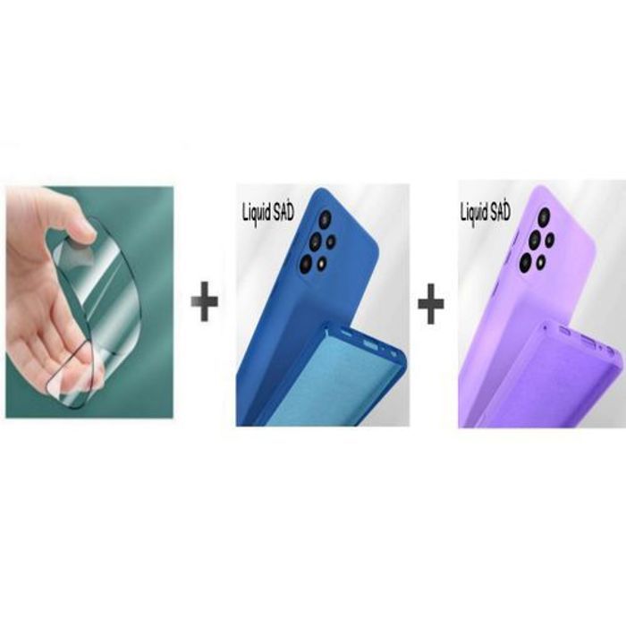 Coque et protection d'écran - GÉNÉRIQUE - Samsung A72 - Silicone Souple - Bleu et Mauve - Élégante