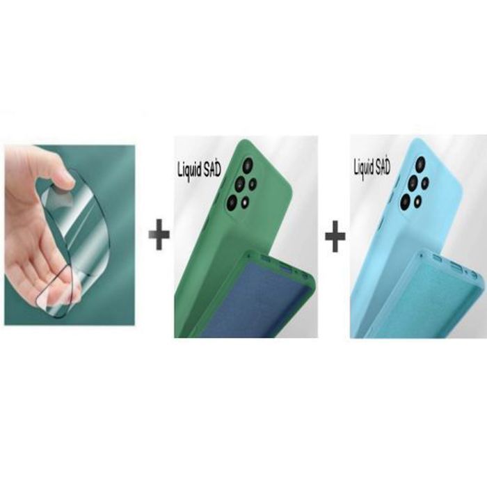 Case Pack : 2 Pochette Samsung A72 Silicone Souple Bleu Ciel Et Vert Foncé + Protection Incassable