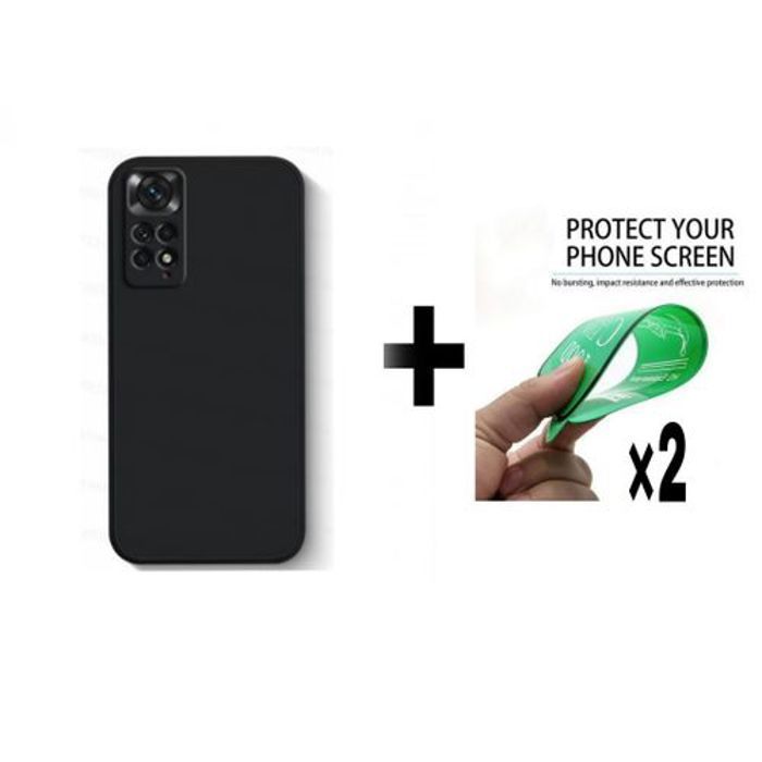 Case Pack : Pochette Redmi Note 11 4G Silicone Souple Black + 2 Protection Incassable