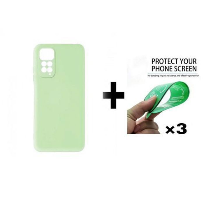 Case Pack : Pochette Redmi Note 11 Pro 4G Silicone Souple Vert Pistache + 3 Protection Incassable
