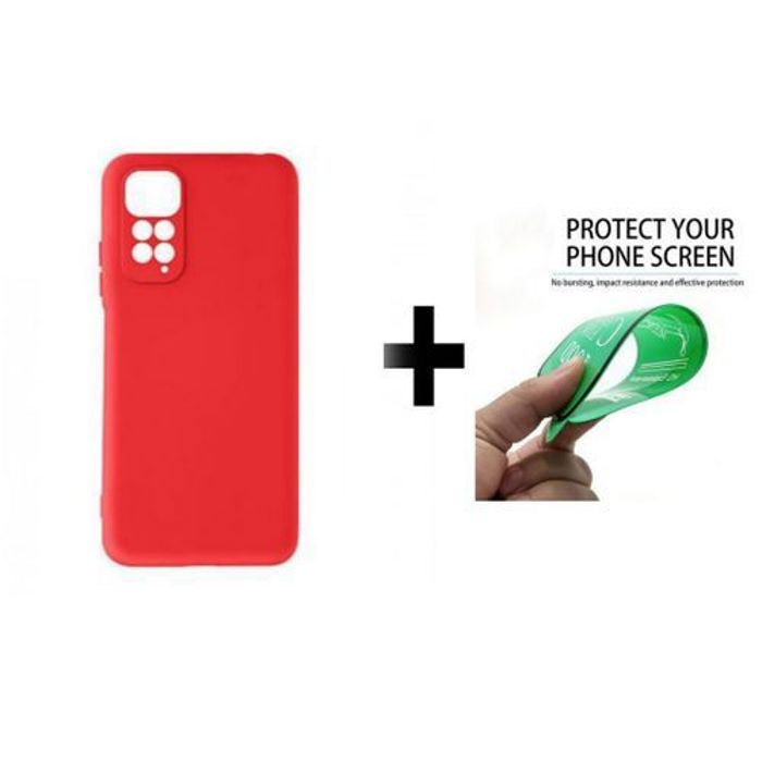 Case Pack : Pochette Redmi Note 11S 4G Silicone Souple Rouge + Protection Incassable