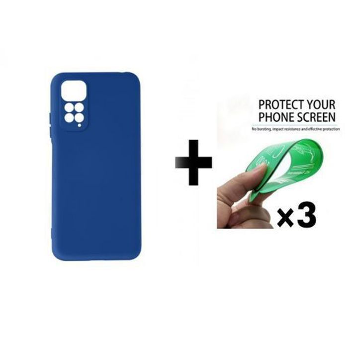 Case Pack : Pochette Redmi Note 11 Pro 4G Silicone Souple Bleu + 3 Protection Incassable
