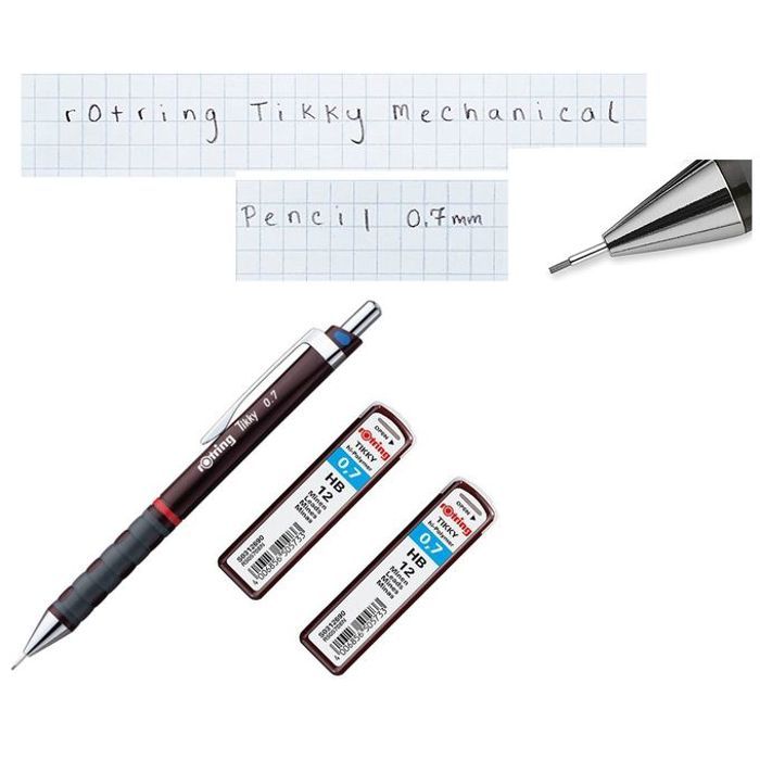 Porte mine calibré pointe fine 0,7 mm Tikky Gomme intégrée, 2 étuis de 12 mines