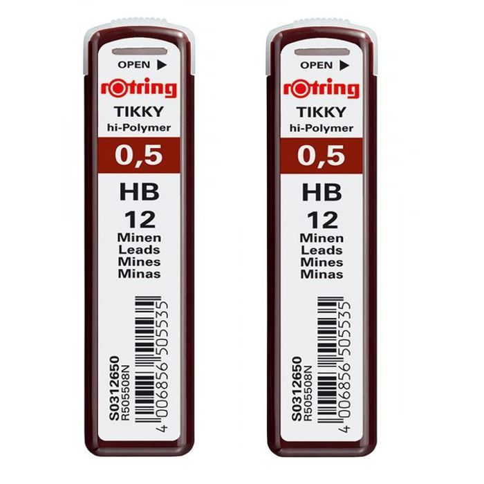 Lot 2 Étuis de 12 Recharges Mines HB 0,5mm, Polymère, Tikky