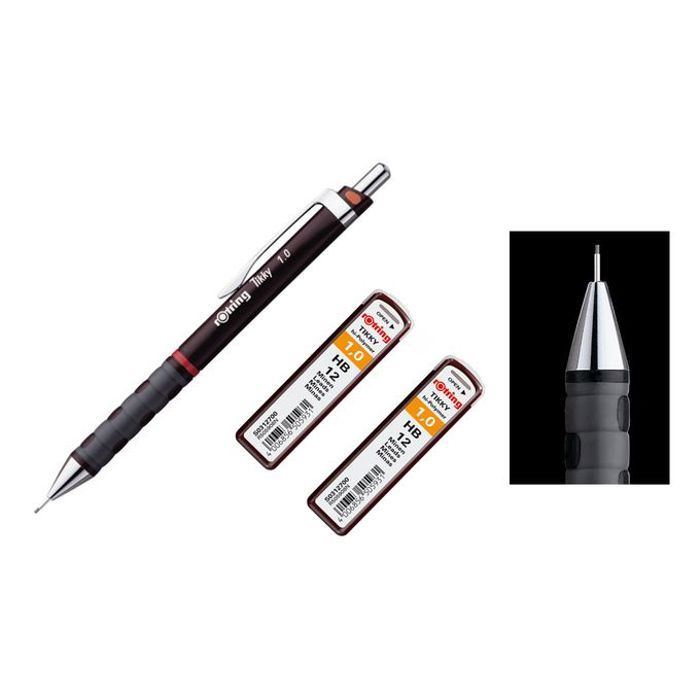 Porte mine calibré pointe fine 1 mm Tikky Gomme intégrée, 2 étuis de 12 mines