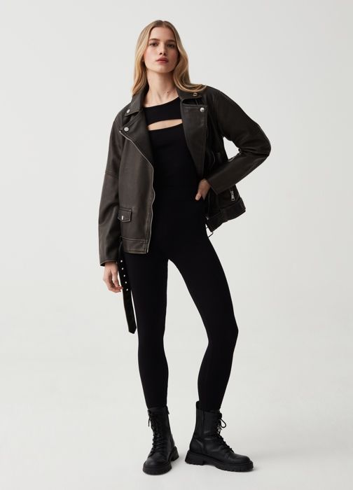 Legging - OVS - Côtelé - Extensible - Taille haute - Sans coutures - Noir