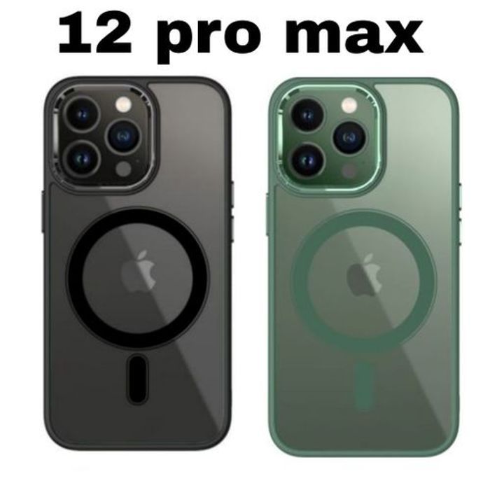 2 Pochette Iphone 12 Pro Max Silicone Transparente Super Magsafe Noir Et Vert