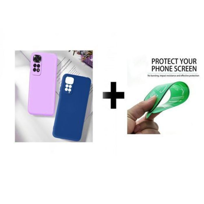 Coque et protection d'écran - GÉNÉRIQUE - Xiaomi Poco M4 Pro - Silicone - Bleu et Mauve - Résistant aux chocs