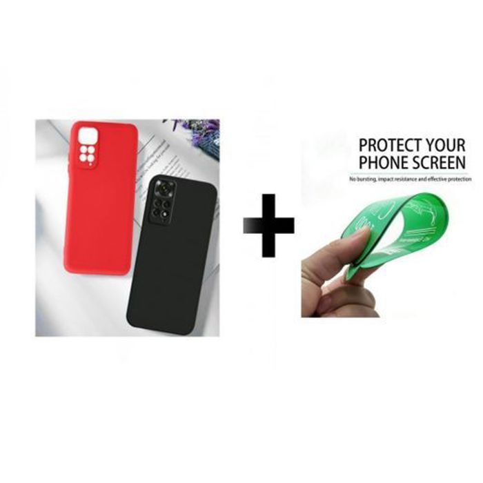 Case Pack : 2 Pochette Xiaomi Poco M4 Pro 4G Silicone Rouge Et Noir + Protection Incassable