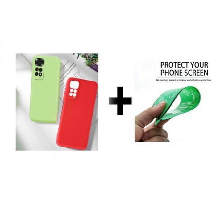 Case Pack : 2 Pochette Redmi Note 11S 4G Silicone Rouge Et Vert + Protection Incassable