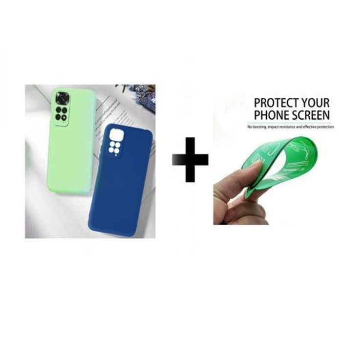 Case Pack : 2 Pochette Xiaomi Poco M4 Pro 4G Silicone Bleu Et Vert + Protection Incassable