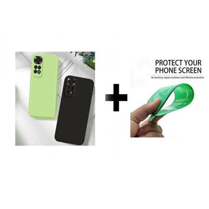 Case Pack : 2 Pochette Xiaomi Poco M4 Pro 4G Silicone Noir Et Vert + Protection Incassable