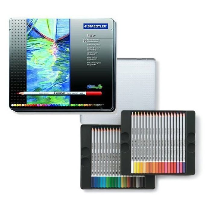 Coffret Boite Métallique 36 Crayons Couleur aquarellable karat aquarelle 3,0 mm.