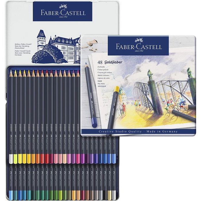 Boîte Métal 48 Crayons Couleur Goldfaber.3,3 mm,Très pigmenté,Douces,Vibrantes