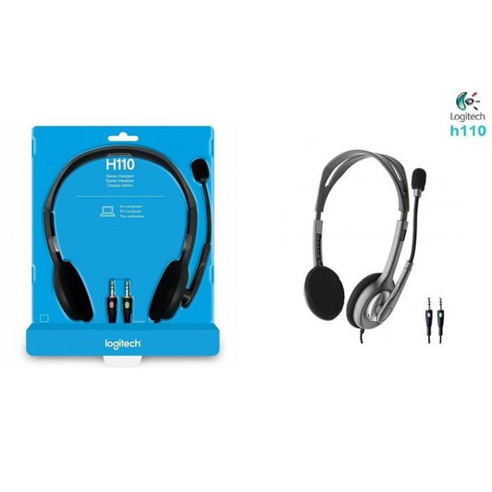 Logitech Casque Filiare stéréo Headset H110 avec microphone Professionel à suppression de bruit 3,5 mm