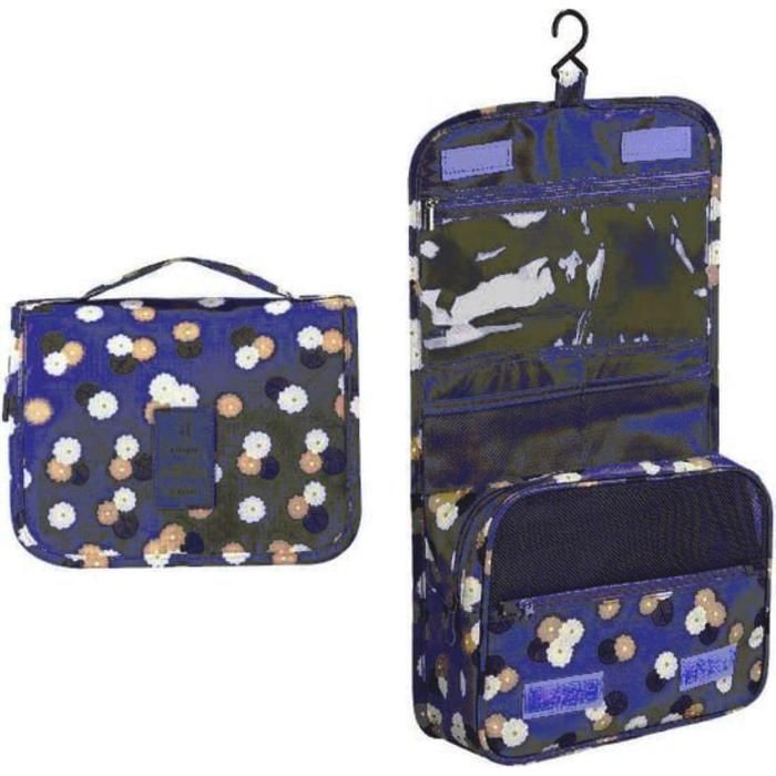 Trousse de Toilette - Navy Flower - Imperméable - Poche zippée amovible - 42x10x15 cm
