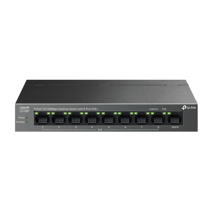 TP-LINK LS109P-Port 10/100Mbps Desktop Switch with 8-Port PoE+