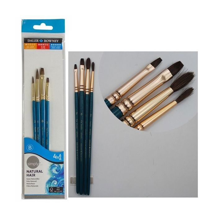 BOITE 4 PINCEAU BROS (2 - 5 Ronde, 2 - 6 Plat) AQUARELLE
