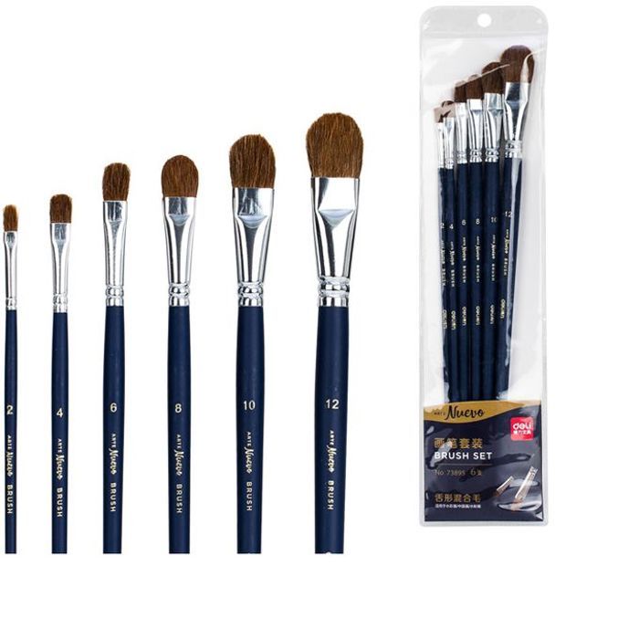 Lot Economique 6 Pinceaux Filbert Plat Professionnel,Peinture Acrylique,huile..
