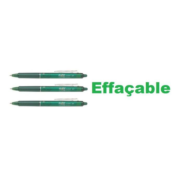 Set 3 stylos billes Vert gel 0,7 rétractable effaçable & rechargeable FRIXION