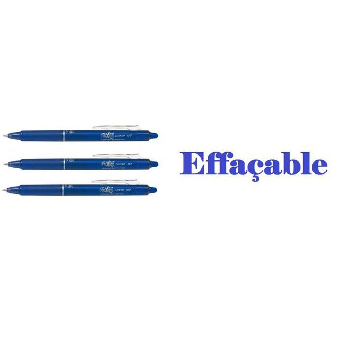 Set 3 stylos billes Bleu gel 0,7 rétractable effaçable & rechargeable FRIXION