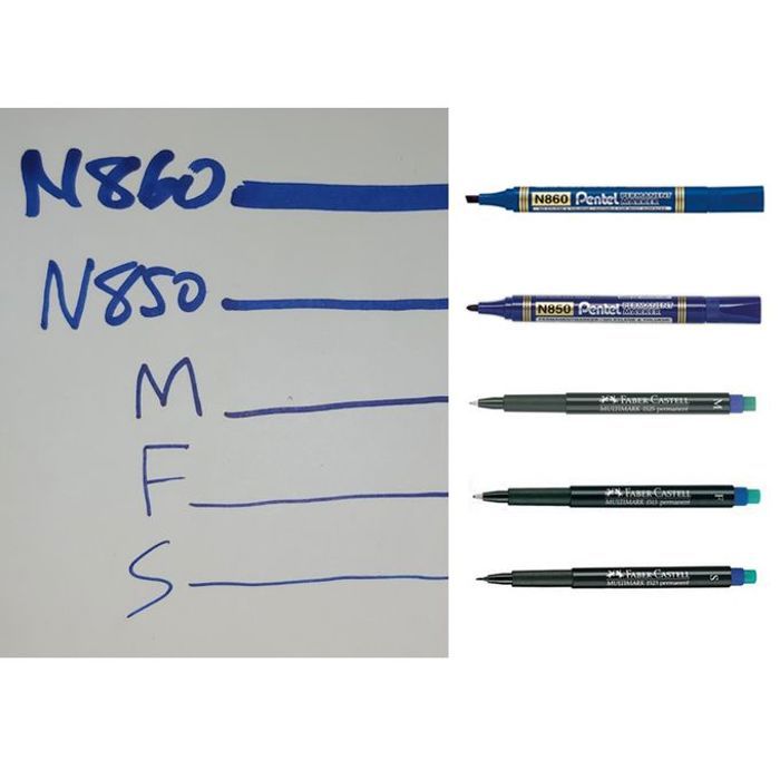 5 Marqueurs permanents Multi Pointes Bleu: Super Fine,Fine,Moyen,Large,Biseauté