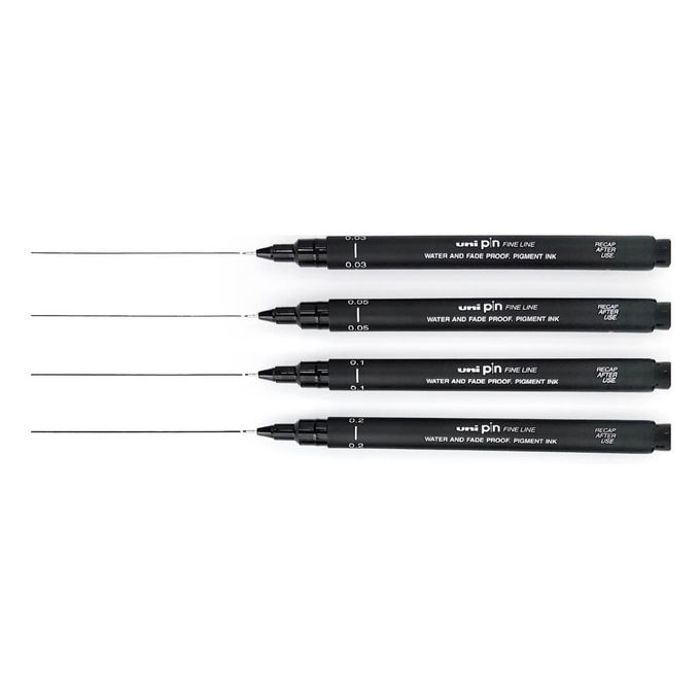 4 Stylos feutres précision,Pointes Fine 0,03 0,05 0,1 et 0,2 mm,Pigmenté, noir