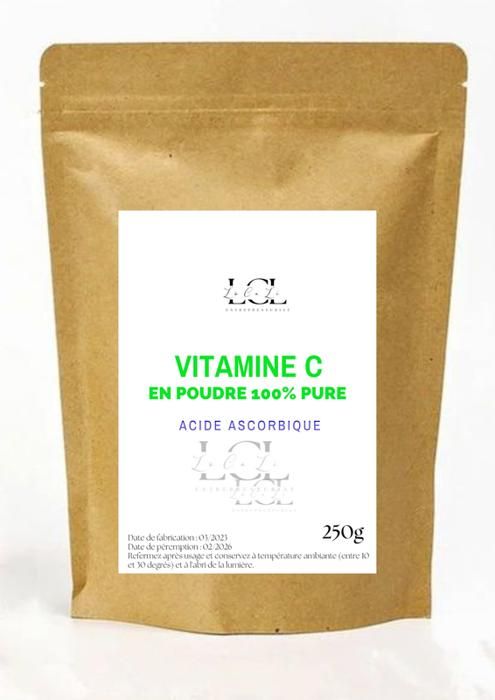 250g - Vitamine C 100% pure en poudre blanche (Acide Ascorbique)