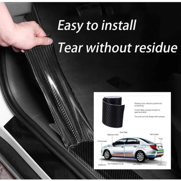 Protections en carbone Seuil Porte de Voiture - Noir-3m/7cm