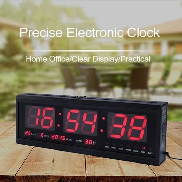 Horloge numérique mur LED grand écran 19 pouces