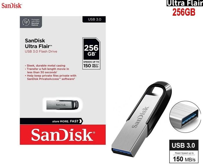 Sandisk Cle usb 3.0 Ultra Flair 256 Gb allant jusqu'à 150 Mo/s vitesse et d'élégance