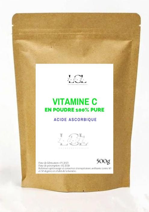 500g - Vitamine C 100% pure en poudre blanche (Acide Ascorbique)