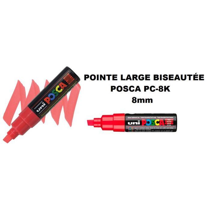 Marqueur PC-8K Rouge Pointe Large Biseautée 8mm,Tout support,Peindre,Dessiner...