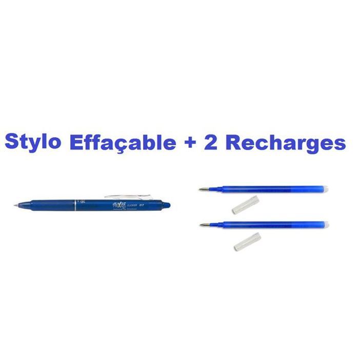 Stylo billes gel rétractable Bleu,Effaçable & rechargeable FRIXION + 2 Recharges