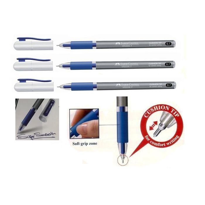 3 Stylos bille Speedx Super Lisse 0,7mm Bleu,Prise souple,Ecriture confortable