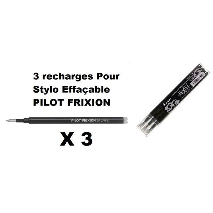 3 Recharges Pilot FriXion Ball Pour stylo bille Noir Gel rétractable effaçable
