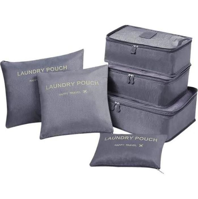 Sac de rangement pour voyage - Pack 6Pcs - Gris - Imperméable - Tissu fiable - Zippée