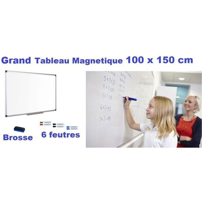 Lot Economique Tableau Magnétique Blanc 100x150 cm,6 feutres effaçable & Brosse