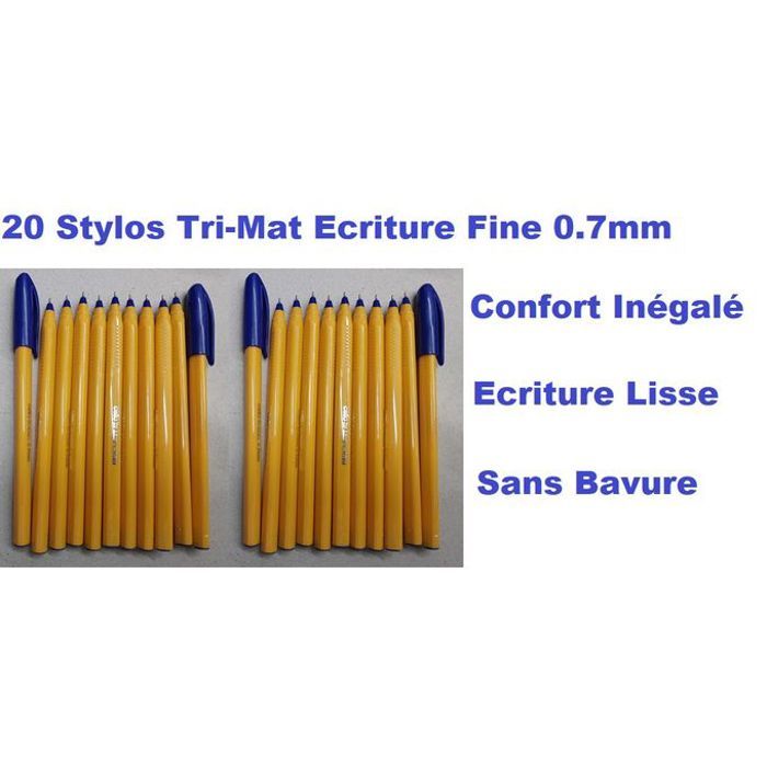 20 Stylos Tri-Mate Orange Bleu,Pointe 0,7 mm,Confort,écriture lisse Sans Bavures