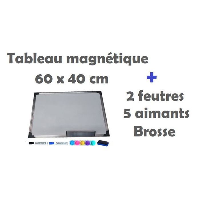 Tableau Magnetique Blanc 40X60 cm + 2 feutres effaçables + 5 aimants + Brosse