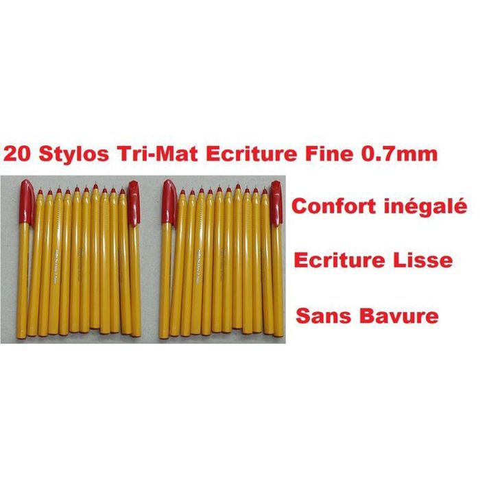 20 Stylos Tri-Mate Orange Rouge,Pointe 0,7 mm,Confort,écriture lisse Sans Bavure