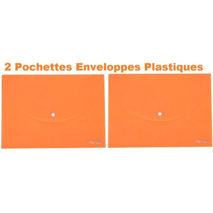2 Pochettes Enveloppes à Boutons,Plastique,Orange,Pour Documents au format A4
