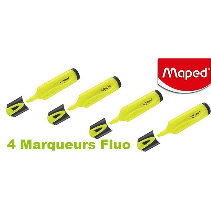 4 Marqueurs Surligneur Fluo'peps Jaune,Ultra Lumineuse,Ne sèche pas,Résistant