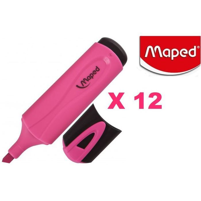 12 Marqueurs Surligneur Fluo'peps Rose,Ultra Lumineuse,Ne sèche pas,Résistant